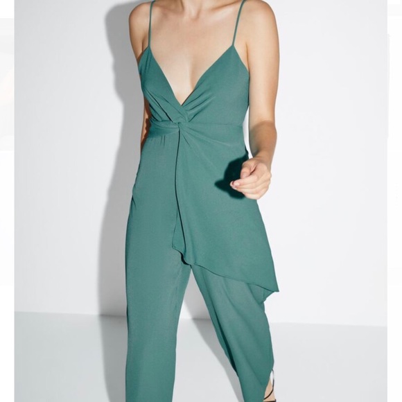 NWT Zara Emerald Green Knotted Jumpsuit - Picture 5 of 8